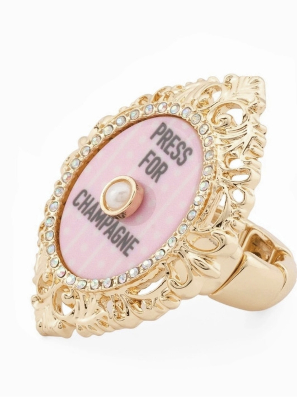💕▪️Betsey Johnson▪️ Faux Stone Press For Champagne Cocktail Stretch Ring Gold